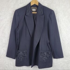 Vtg‎ Sz 10 Sandra Roth Ciaosport Black 100% Wool Blazer Jacket Business Classic